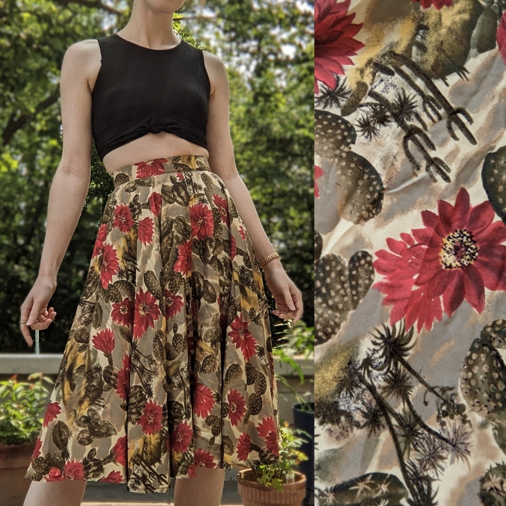Vintage 1950s Cactus Print Skirt